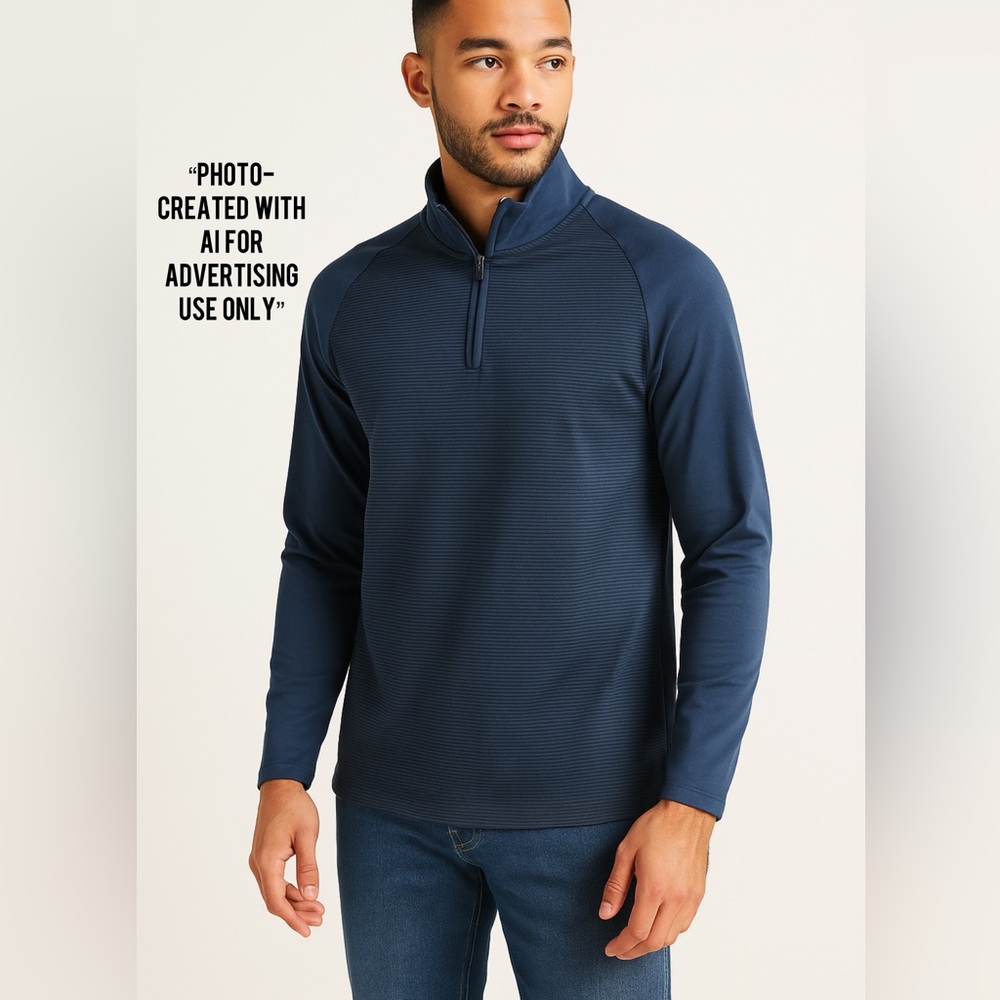 ALFANI Men’s Slim Fit Blue Quarter Zip Pullover Sweater Medium